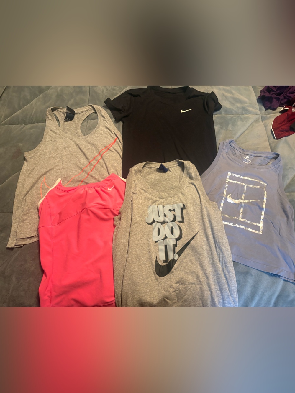Nike Multi-Pack Active Tops in Pink, Gray, Black, Purple size small